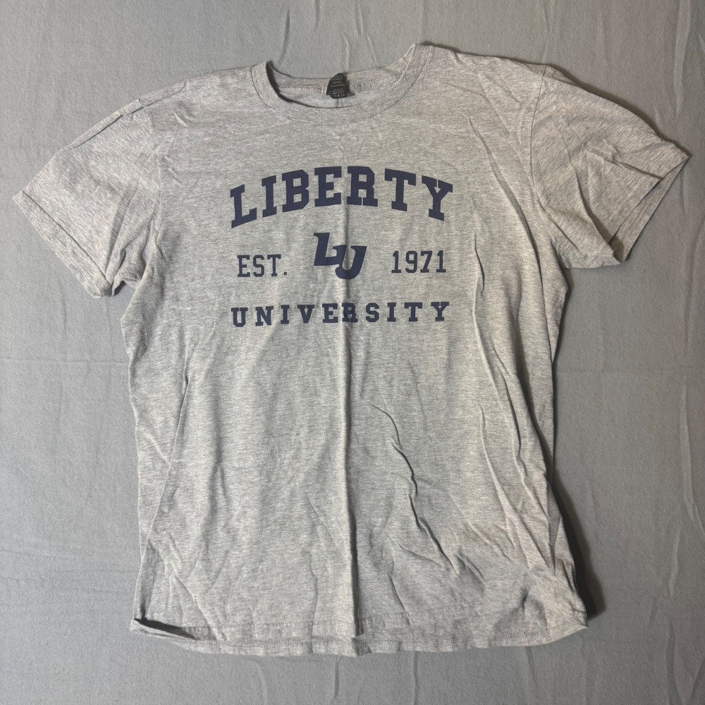 Liberty University Flames Graphic T-Shirt Anvil Mens Large Gray Est 1971